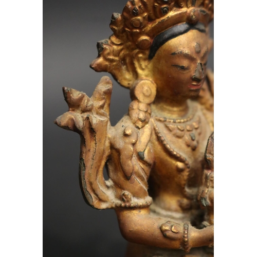 99 - Antique 18th/19th century Tibetan Amitayus bronze Buddha, holding the vase of long life between his ... 