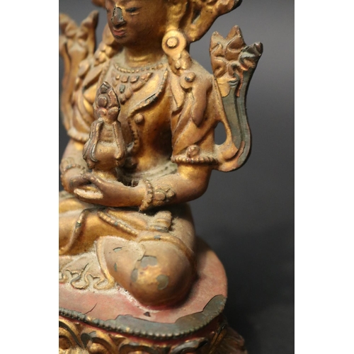 99 - Antique 18th/19th century Tibetan Amitayus bronze Buddha, holding the vase of long life between his ... 