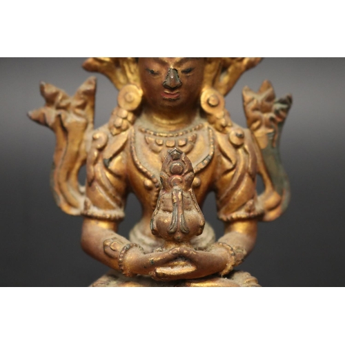 99 - Antique 18th/19th century Tibetan Amitayus bronze Buddha, holding the vase of long life between his ... 