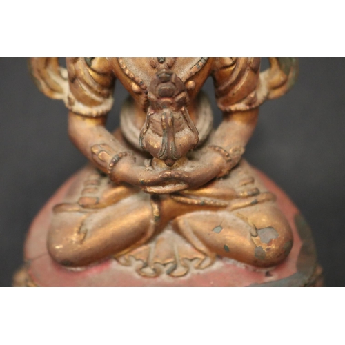 99 - Antique 18th/19th century Tibetan Amitayus bronze Buddha, holding the vase of long life between his ... 