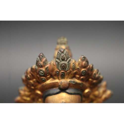 99 - Antique 18th/19th century Tibetan Amitayus bronze Buddha, holding the vase of long life between his ... 