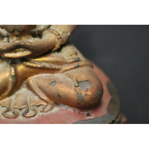 99 - Antique 18th/19th century Tibetan Amitayus bronze Buddha, holding the vase of long life between his ... 