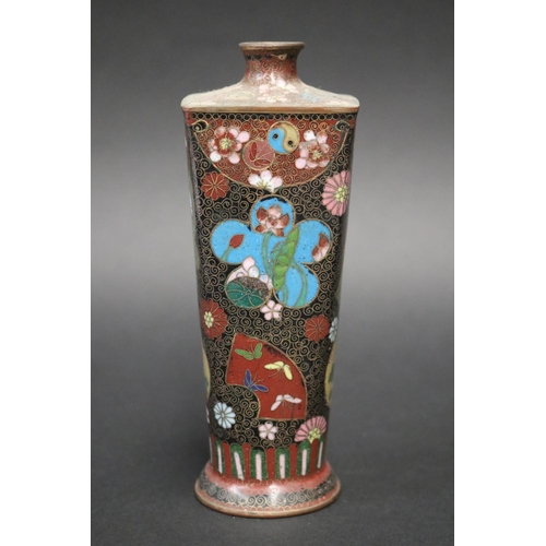 107 - Fine antique Japanese cloisonne enamel square tapering vase, approx 15cm H