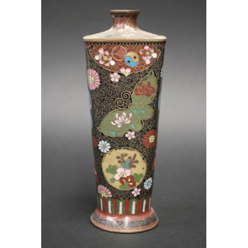 107 - Fine antique Japanese cloisonne enamel square tapering vase, approx 15cm H