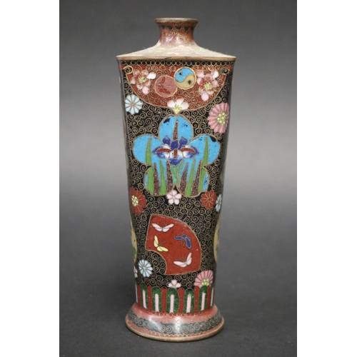 107 - Fine antique Japanese cloisonne enamel square tapering vase, approx 15cm H