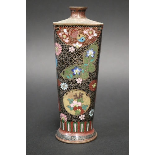 107 - Fine antique Japanese cloisonne enamel square tapering vase, approx 15cm H