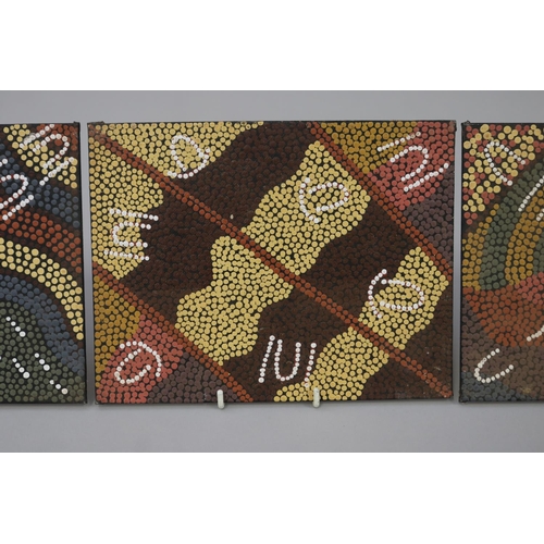 3066 - Valda George Napangardi - Australian Aboriginal, (3) oil on board. 17.5 cm x 22.5 cm each