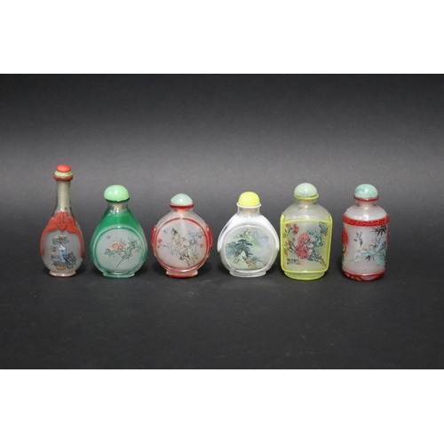 137 - Six Chinese over lay glass reverse painted snuff bottles, approx 9cm H and shorter (6)