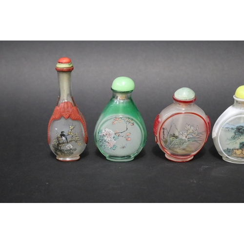 137 - Six Chinese over lay glass reverse painted snuff bottles, approx 9cm H and shorter (6)