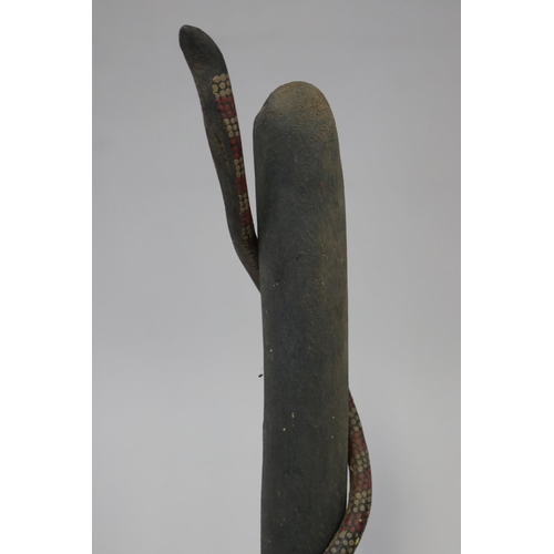3030 - Leslie Tilmouth, Australian Aboriginal, painted hardwood pole, approx 49cm L