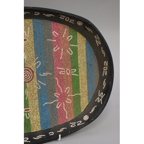3032 - Lisa Pultara (c1959-.) Australia (Aboriginal) painted oval dish tray, 43.5 cm long