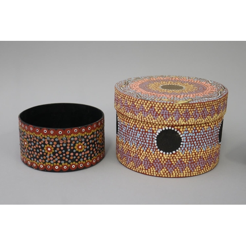 3035 - N. Campbell (Nancy) Napanangka (1961-.) Australia (Aboriginal) boxes, two belts & bracelet (5)