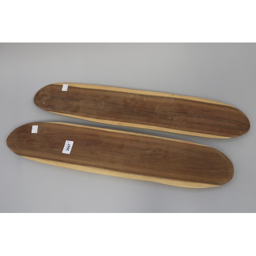 3047 - Pair of Leslie Pultara long mulga wood boards (2) 61 cm long each approx