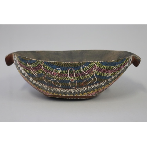 3049 - Lisa Pultara (c1959-.) Australia (Aboriginal), unusual double handled bowl, hand painted, approx 35c... 