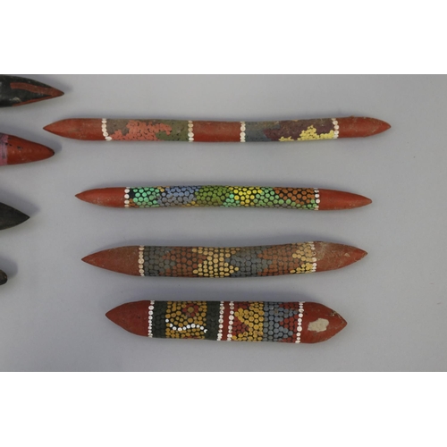 3075 - Nappery Station, collection of eight painted Aboriginal music sticks longest 26 cm (8)
