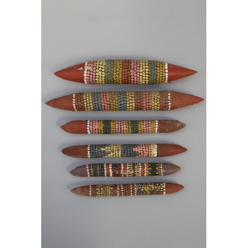 3078 - Kitty Napperby Pultara (c1924-.) Australia (Aboriginal) three pairs of painted music sticks (6) long... 