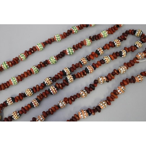 3090 - Three similar length Aboriginal hand painted bead necklaces , circa 1980's  Napperby station  (3)