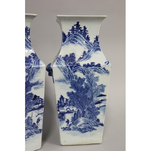 13 - Pair of Chinese blue & white vases, of square shouldered shape, each approx 38cm H x 16cm sq (exclud... 