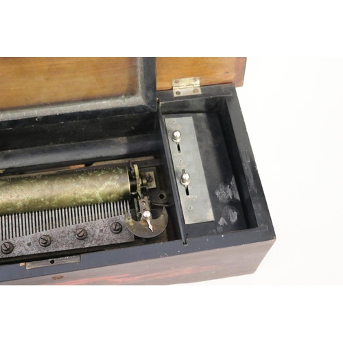 24 - Antique Swiss cylinder music box, in working order at time of inspection, approx 13.5cm H x 45cm W x... 