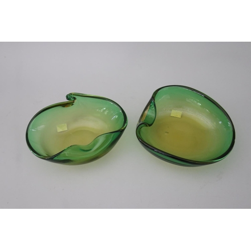 50 - RETURNED 17/4/24 - Two vintage 1960's green art glass bowls, approx 20cm x 18cm and smaller. (2) Pro... 