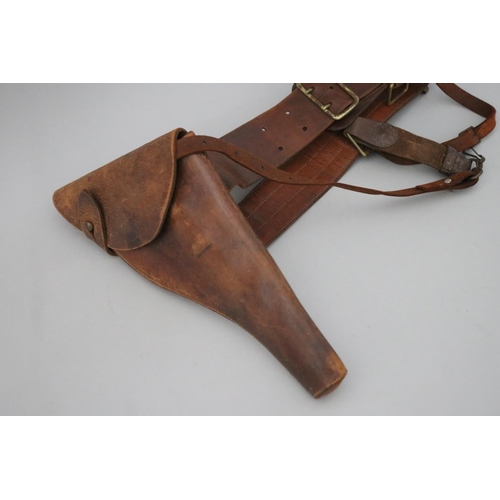 55 - Antique WWI officers brown leather belt and holster, impressed E V Pearson & Sons 1915