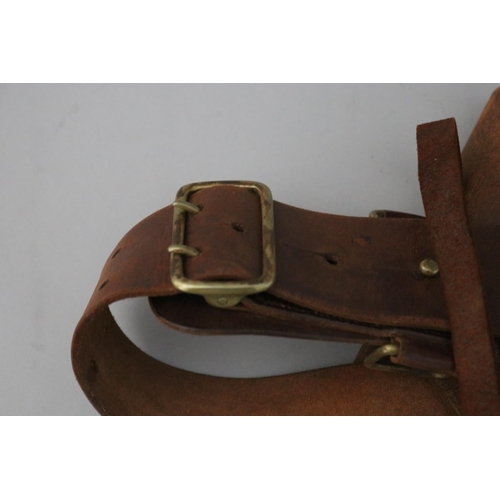55 - Antique WWI officers brown leather belt and holster, impressed E V Pearson & Sons 1915