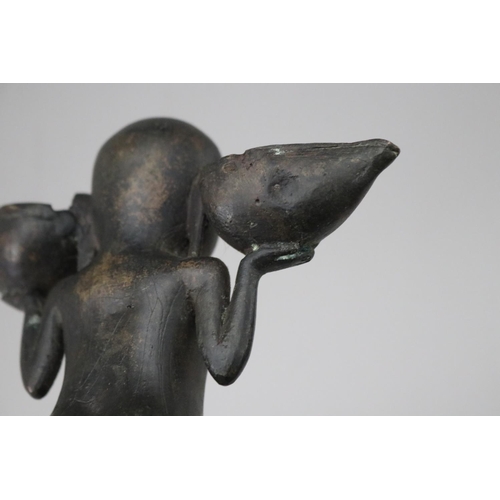 62 - Antique bronze nude figure incense burner holder, approx 17cm H x 15cm W