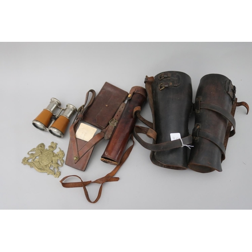 67 - Good selection of English and Australian military items, to include leather covered glass bottle, WW... 