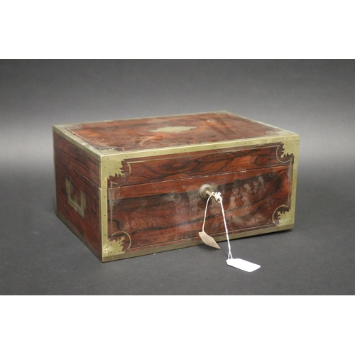 100 - Antique writing box with brass banded trim, approx 15cm H x 31cm W x 22cm D