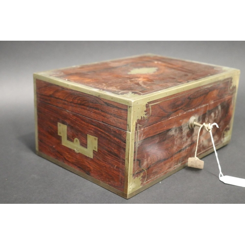 100 - Antique writing box with brass banded trim, approx 15cm H x 31cm W x 22cm D