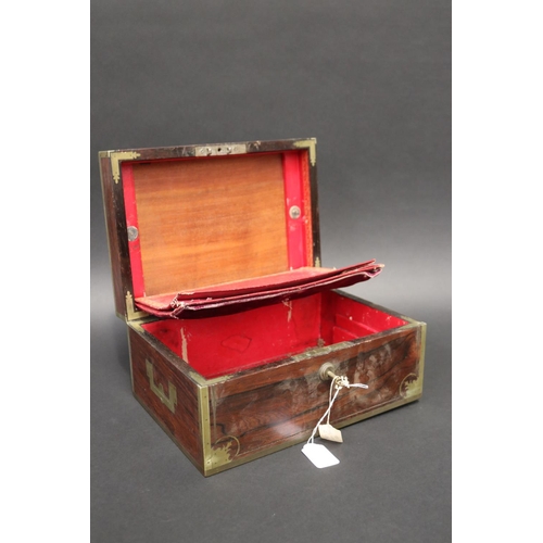 100 - Antique writing box with brass banded trim, approx 15cm H x 31cm W x 22cm D