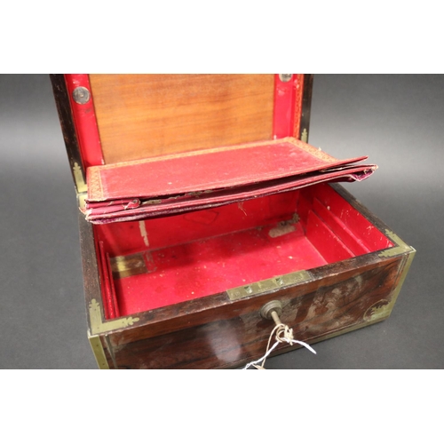 100 - Antique writing box with brass banded trim, approx 15cm H x 31cm W x 22cm D