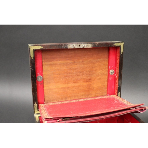 100 - Antique writing box with brass banded trim, approx 15cm H x 31cm W x 22cm D