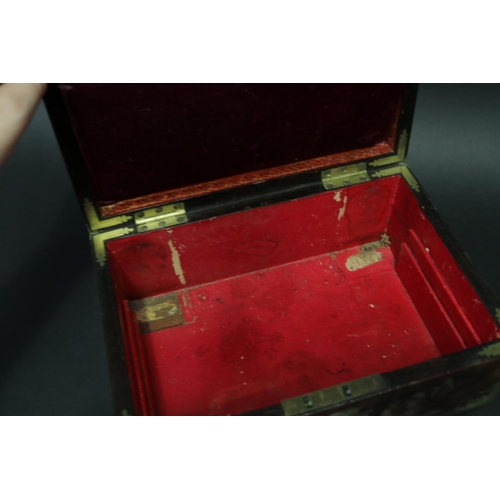 100 - Antique writing box with brass banded trim, approx 15cm H x 31cm W x 22cm D