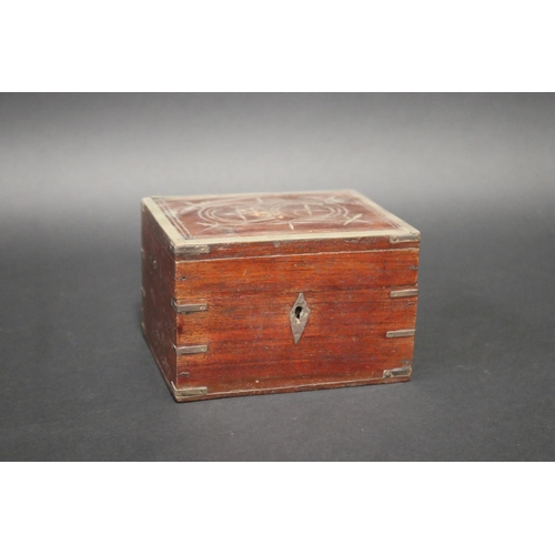 103 - Antique six bottle perfume box, with brass banding, approx 10cm H x 15cm W x 12cm D