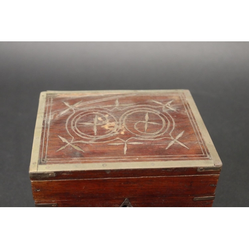 103 - Antique six bottle perfume box, with brass banding, approx 10cm H x 15cm W x 12cm D