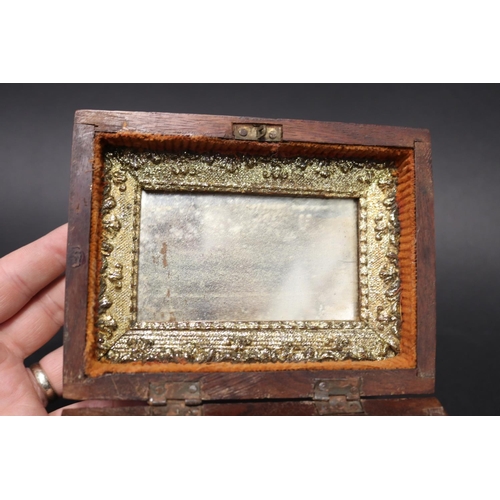 103 - Antique six bottle perfume box, with brass banding, approx 10cm H x 15cm W x 12cm D