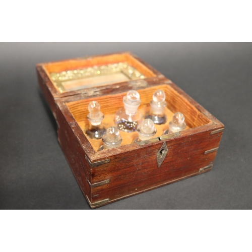 103 - Antique six bottle perfume box, with brass banding, approx 10cm H x 15cm W x 12cm D