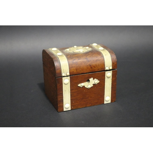 104 - Antique tea caddy with simulated ivory mounts, approx 12cm H x 15cm W x 11cm D