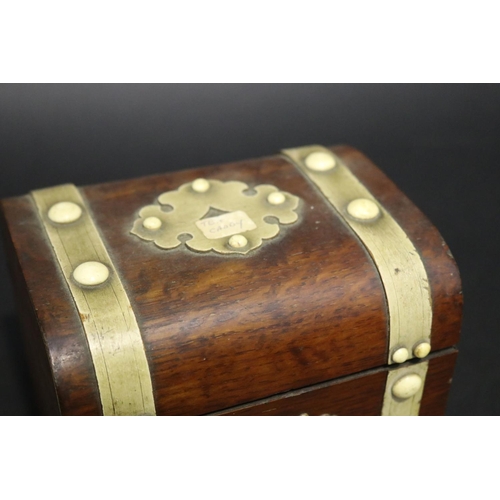 104 - Antique tea caddy with simulated ivory mounts, approx 12cm H x 15cm W x 11cm D