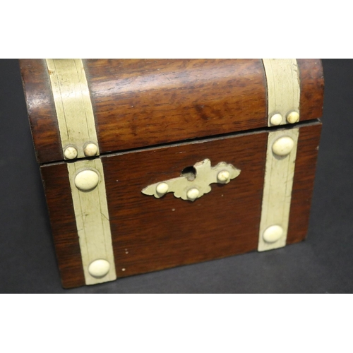 104 - Antique tea caddy with simulated ivory mounts, approx 12cm H x 15cm W x 11cm D