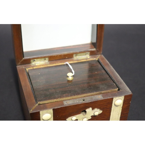 104 - Antique tea caddy with simulated ivory mounts, approx 12cm H x 15cm W x 11cm D