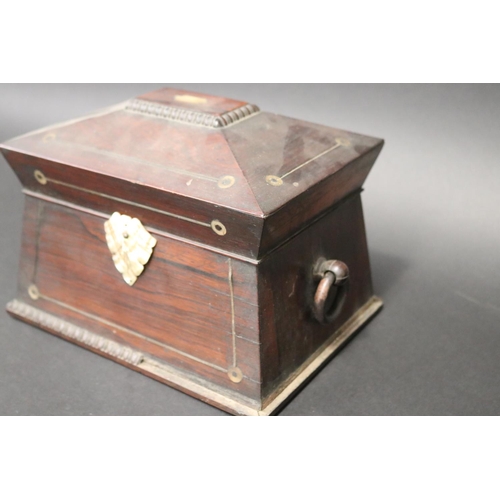 105 - Antique tea caddy, for restoration, approx 17cm H x 23cm W x 17cm D