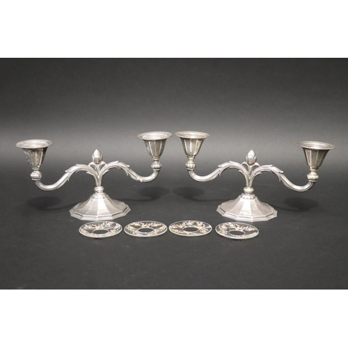 112 - Pair of Danish silver two stick candelabra, in the Jensen style dated 1937 by Danish silversmith Joh... 