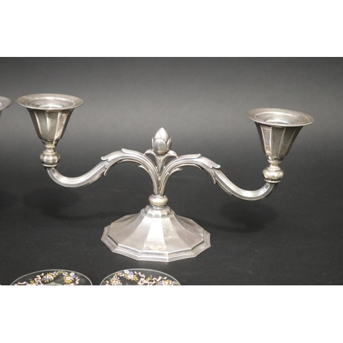 112 - Pair of Danish silver two stick candelabra, in the Jensen style dated 1937 by Danish silversmith Joh... 