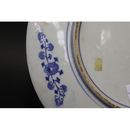 113 - Antique Japanese Blue & white phoenix  plate, approx 31cm Dia