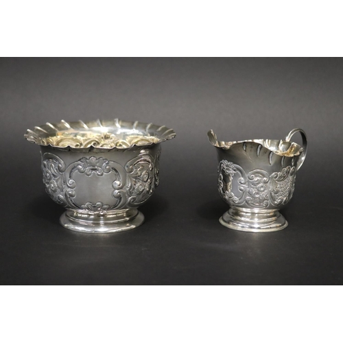 96 - Antique Edward VII hallmarked sterling silver sugar and creamer, Chester 1901-02, maker George Natha... 