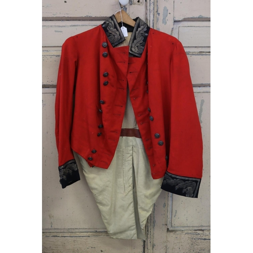 118 - Antique British Army Red longtail coat with bullion wire acorn and oak leaf collar and cuffs, and cr... 