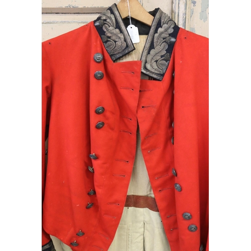 118 - Antique British Army Red longtail coat with bullion wire acorn and oak leaf collar and cuffs, and cr... 