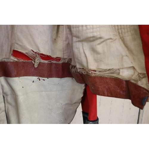 118 - Antique British Army Red longtail coat with bullion wire acorn and oak leaf collar and cuffs, and cr... 